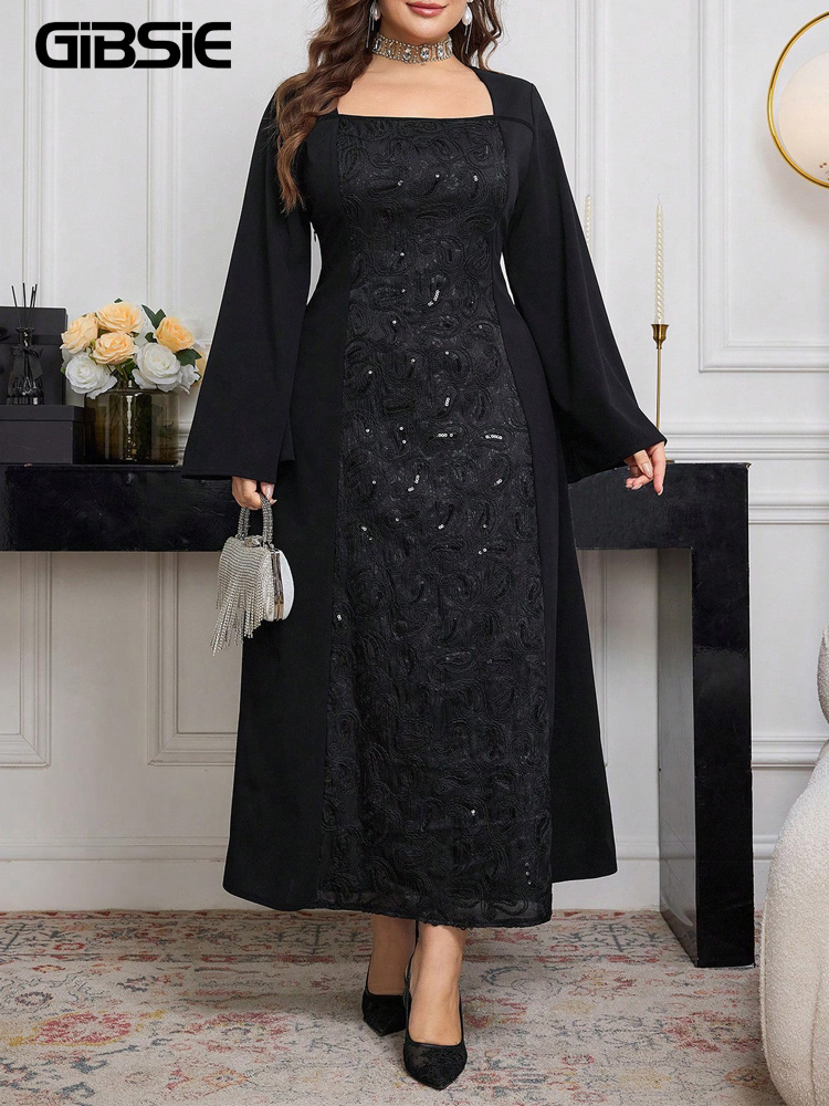 Embroidery Motif - GIBSIE Черное платье больших размеров с