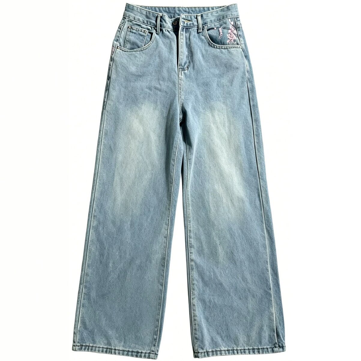 Embroidery Jeans Sakura - Джинсы с высокой талией и широкими