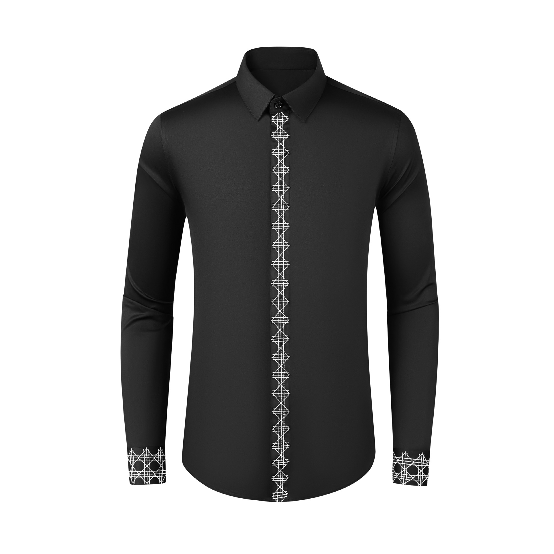 Embroidery On Black Shirt - Осенне-зимний новый товар: черно-белый комбинированный хлопковый