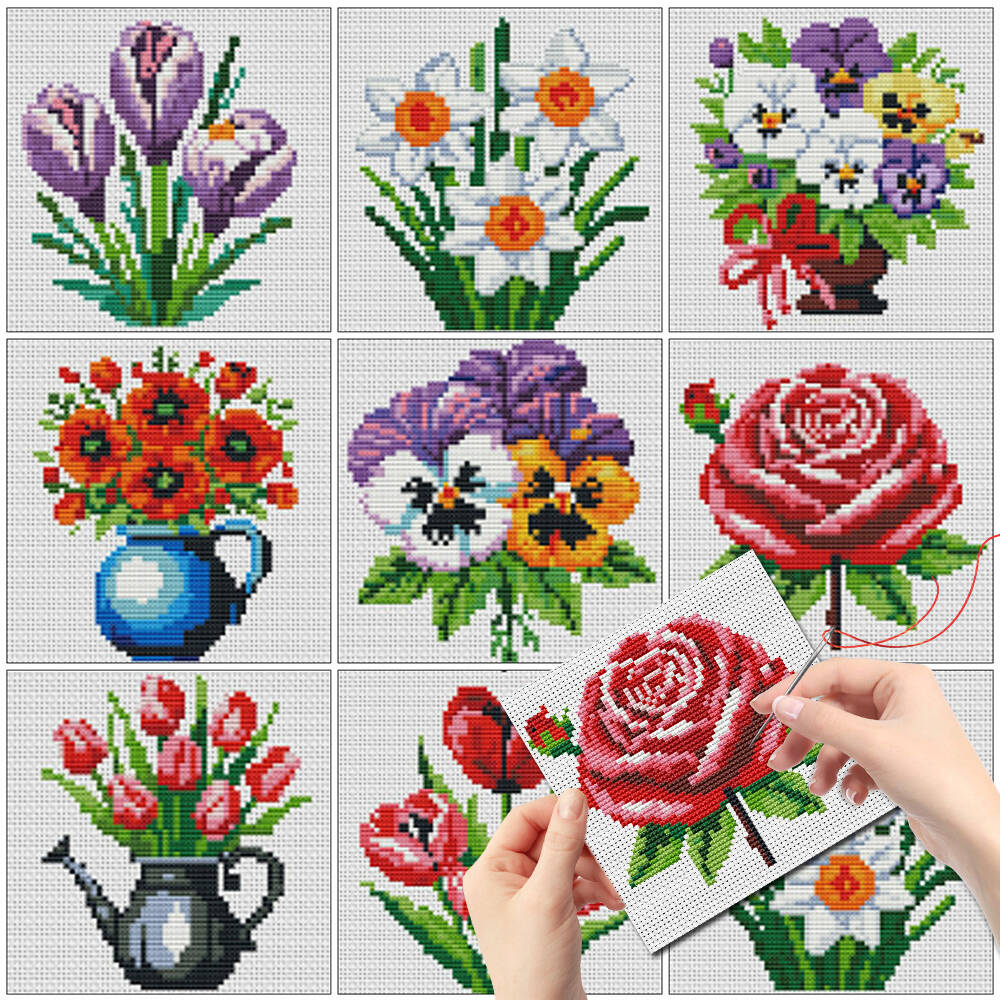 Embroidery Design Patterns Flowers - Набор для вышивания Evershine: 8 мини-ваз